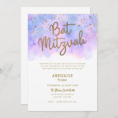 ライラックと青のバットミツバの招待状 招待状 (正面/裏面)
