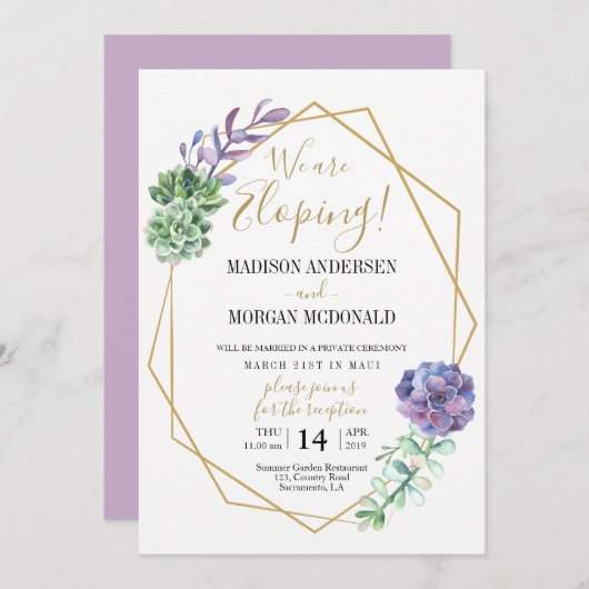 ライラックのサボテン 結婚式の招待状(ふたりだけの結婚式の後のパーティー用) 招待状 (正面/裏面)