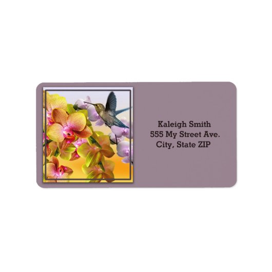 ライラックのハミングバードと紫の蘭 ラベル (正面)