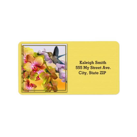 ライラックのハミングバードと黄色の蘭 ラベル (正面)