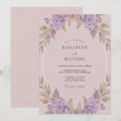 ライラックのマーブルのリースの結婚式 招待状 (正面/裏面)