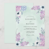ライラックの優雅な植物の結婚式 招待状 (正面/裏面)