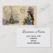 ライラックの名刺のパリの郵便はがきの鳥 名刺 (正面/裏面)