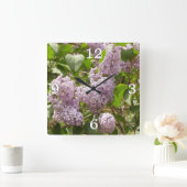 ライラックの木の美しい紫の春の花 スクエア壁時計 (ホーム)