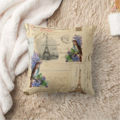 ライラックの枕のパリの郵便はがきの鳥 クッション (ブランケット)