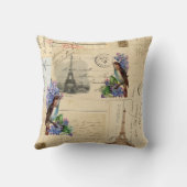 ライラックの枕のパリの郵便はがきの鳥 クッション (裏面)