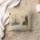 ライラックの枕のパリの郵便はがきの鳥 クッション (ブランケット)