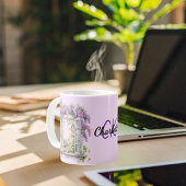 ライラックの窓辺の花 ラベンダー モノグラム コーヒーマグカップ