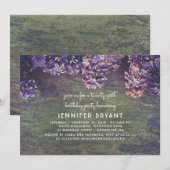 ライラックの花が咲く素朴な木の春の誕生日パーティー 招待状 (正面/裏面)