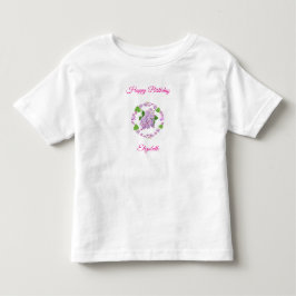 ライラックの花とつぼみの円形ハッピーバースデー トドラーTシャツ