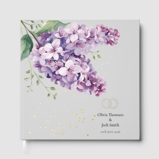 ライラックの花とゴールドの装飾が美しい ウェディングゲストブック ゲストブック (正面)