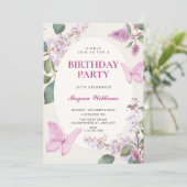 ライラックの花と蝶の誕生日 招待状 (スタンド正面)