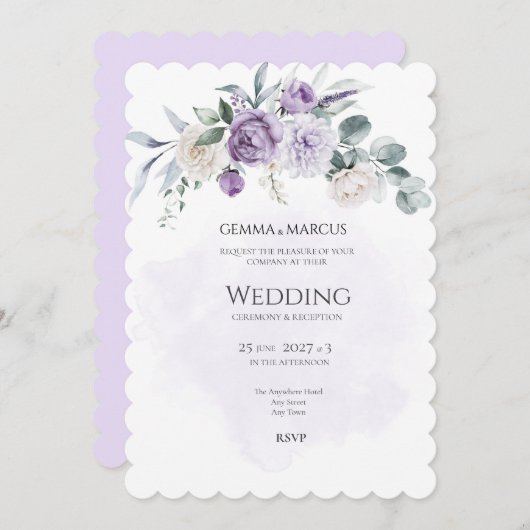 ライラックの花のしみじみとしたウェディング招待状 招待状 (正面/裏面)