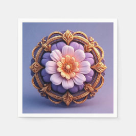 ライラックの花のメダリオン バロック風の花柄デザイン スタンダードカクテルナプキン