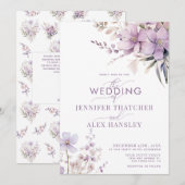 ライラックの花のルーラルスクリプト フローラル QR コード ウェディング 招待状 (正面/裏面)