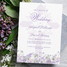 ライラックの花の宗教的な結婚式 招待状