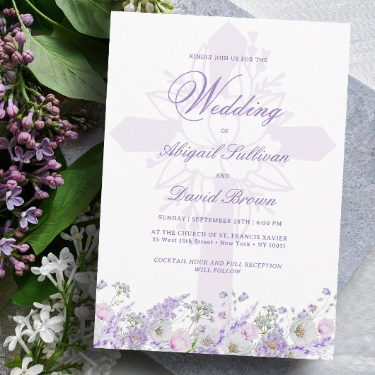 ライラックの花の宗教的な結婚式 招待状