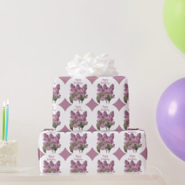 ライラックの花の紫のダイヤモンド柄の誕生日ギフト ラッピングペーパー