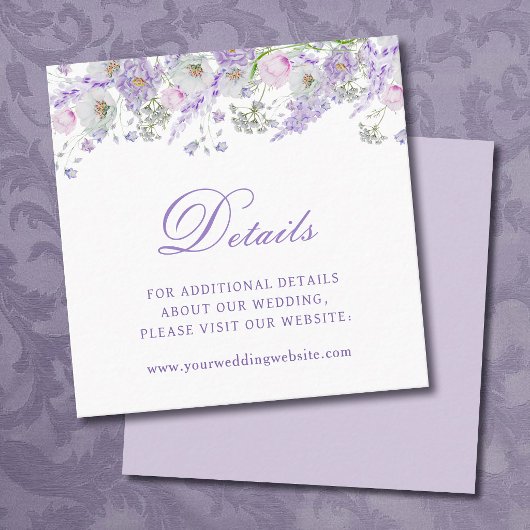 ライラックの花の結婚式の詳細ウェブサイト エンクロージャーカード