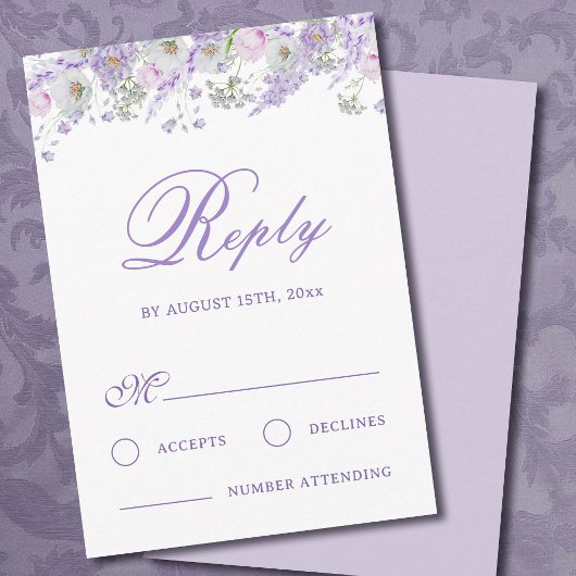 ライラックの花の結婚式RSVPカード カード