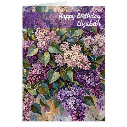 ライラックの花の誕生日グリーティングカード (正面)