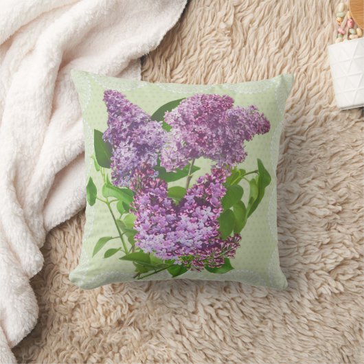 ライラックの花柄の枕 クッション (ブランケット)