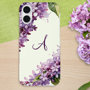 ライラックの花 モノグラム入り淡緑色デザイン iPhone 16 PLUSケース
