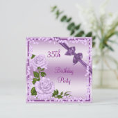 ライラックの花、リボンとダイヤモンドの35歳の誕生日 招待状 (スタンド正面)