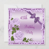 ライラックの花、リボンとダイヤモンドの45歳の誕生日 招待状 (正面)