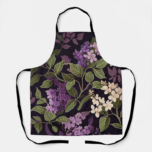 ライラックの花 紫 黒の花 植物パターン エプロン (正面)
