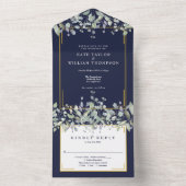 ライラックの葉のネイビーブルー・モノグラム結婚式 オールインワン招待状 (内側)