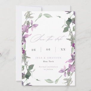 ライラックの野生の花の結婚式写真 Save The Date セーブザデート