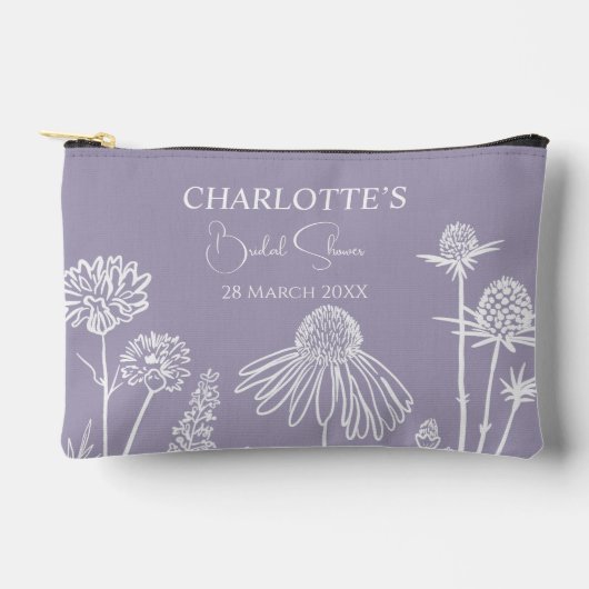 ライラックの野生の花をスケッチした花の ブライダルシャワー アクセサリーポーチ (正面)