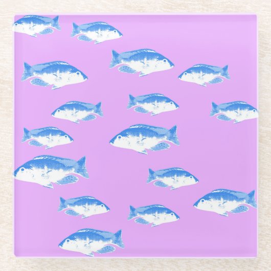ライラックの青い魚 ガラスコースター (正面)