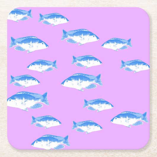 ライラックの青い魚 スクエアペーパーコースター (正面)