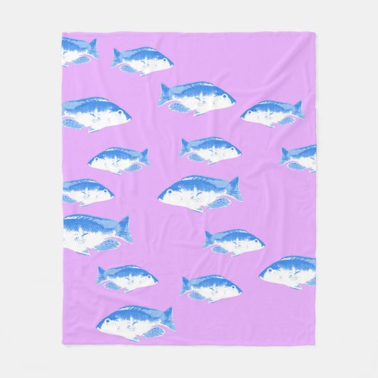 ライラックの青い魚 フリースブランケット (正面)