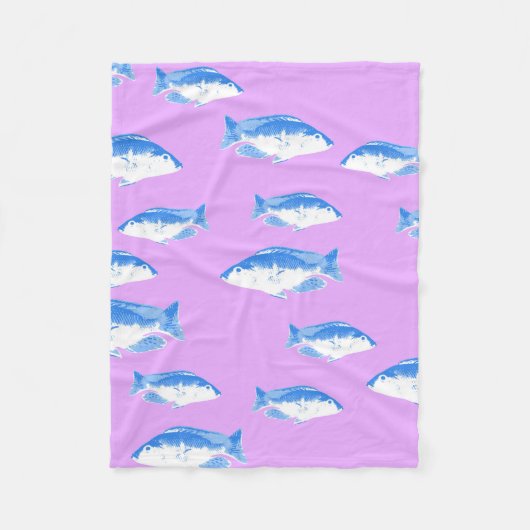 ライラックの青い魚 フリースブランケット (正面)