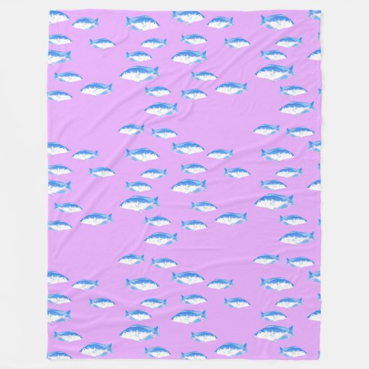 ライラックの青い魚 フリースブランケット (正面)
