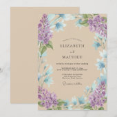 ライラックアクアウォーターカラーの結婚式 招待状 (正面/裏面)