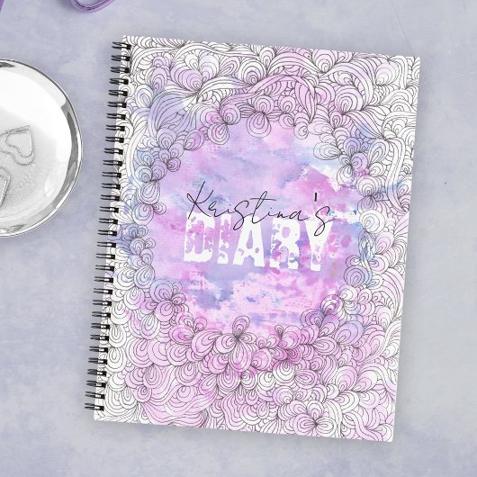 ライラックアズールウォーターカラーブラックインクパター縁どン ノートブック