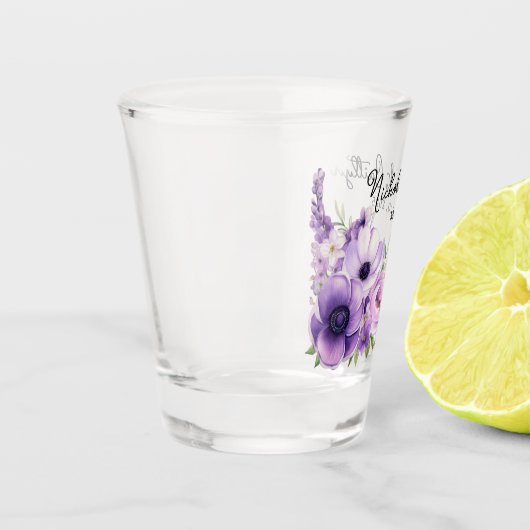 ライラックウォーターカラーフラワーのウェディング ブライダルシャワー ショットグラス (左)