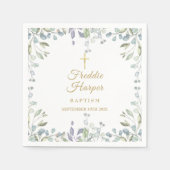 ライラックウォーターカラーフローラルベビー洗礼・キリスト洗礼 スタンダードカクテルナプキン (正面)