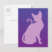 ライラックカラーの猫のシルエット パープル背景 ポストカード (正面/裏面)