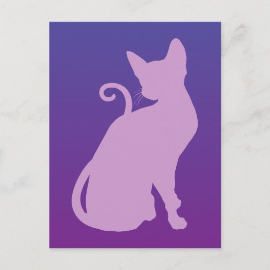 ライラックカラーの猫のシルエット パープル背景 ポストカード (正面)