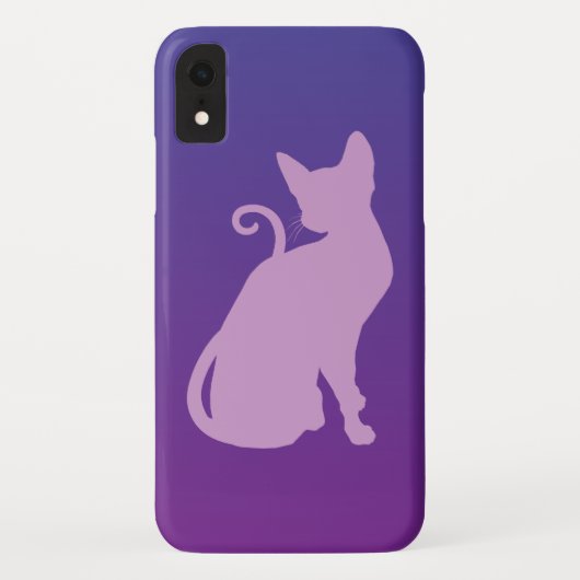 ライラックカラーの猫のシルエット パープル背景 Case-Mate iPhoneケース (裏面)