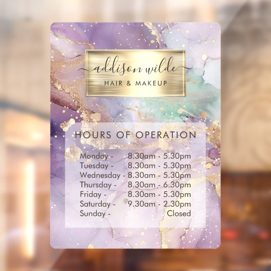 ライラックグリッター水彩 フェイクゴールド営業時間 ウィンドウサイン (シート2)