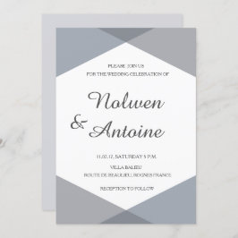 ライラックグレー青幾何学エレガントモダンウェディング 招待状