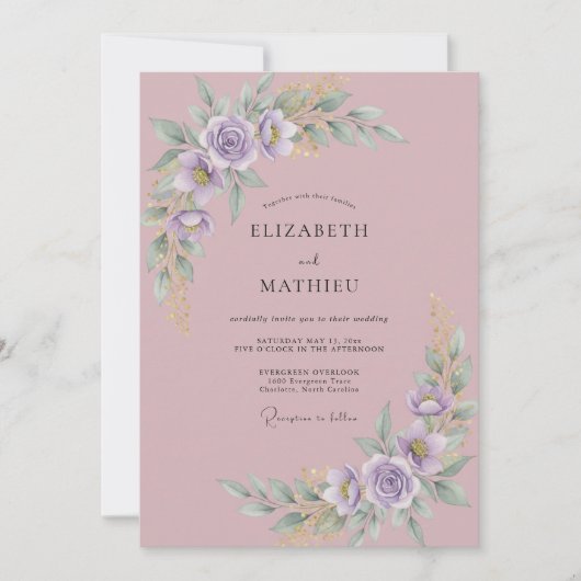 ライラックパープルのボタン wedding 招待状 (正面)