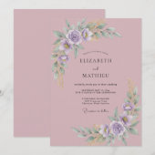 ライラックパープルのボタン wedding 招待状 (正面/裏面)