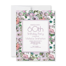 ライラックパープルの水彩花柄 60歳の誕生日